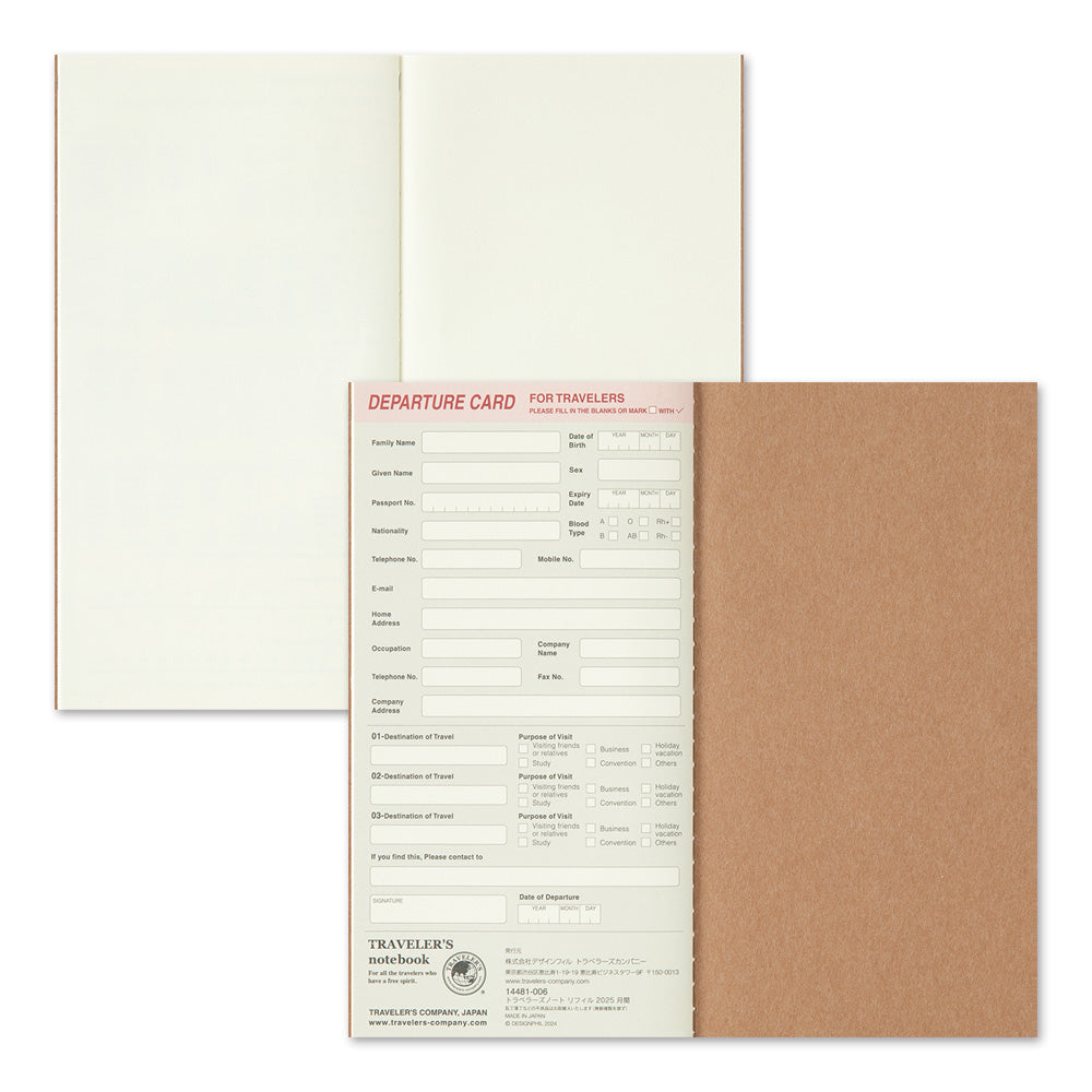 Traveler's Company Notebook Refill 2025 Monthly - A5-