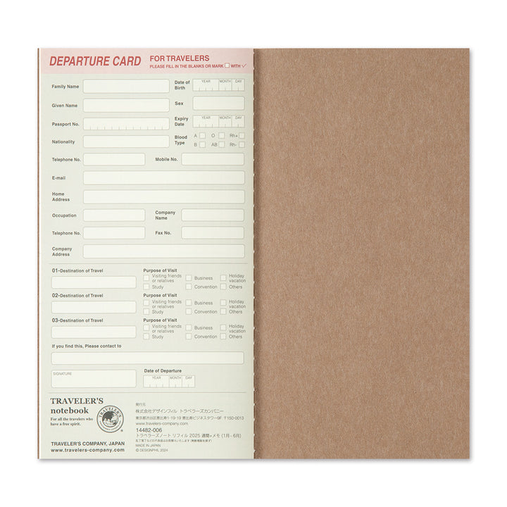 Traveler's Company Notebook Refill 2025 Weekly + Memo - A5-