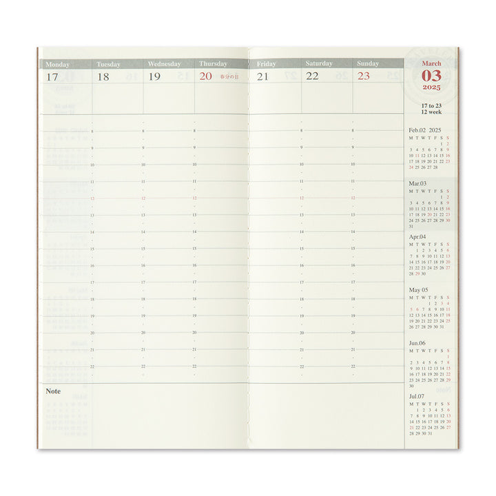 Traveler's Company Notebook Refill 2025 Weekly vertical - A5-