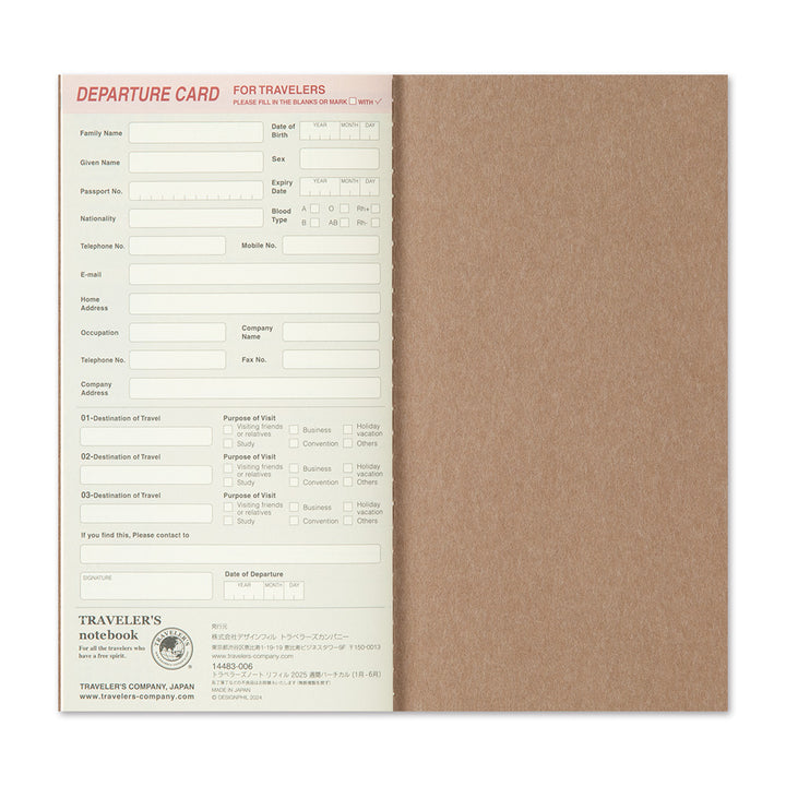 Traveler's Company Notebook Refill 2025 Weekly vertical - A5-