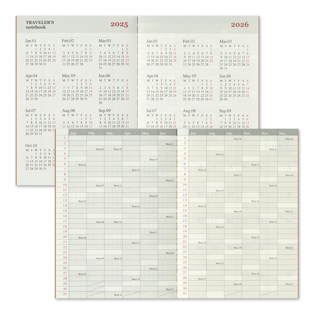 Traveler's Company Notebook Refill 2025 Monthly - Passport Size