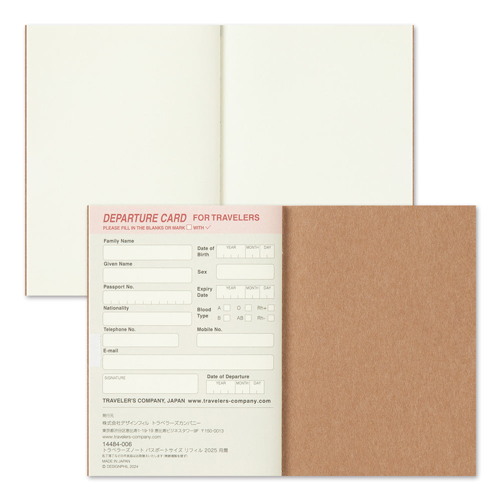 Traveler's Company Notebook Refill 2025 Monthly - Passport Size