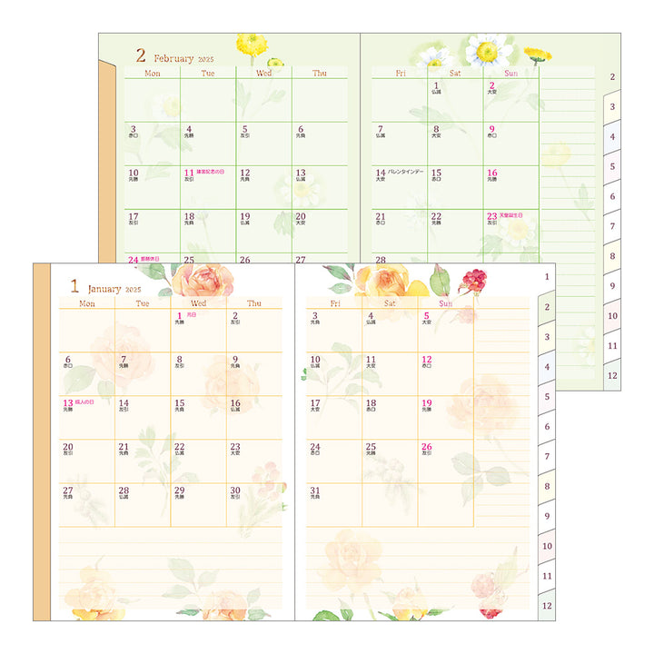 Midori Pocket Diary Country Time Flower 2025 - A6