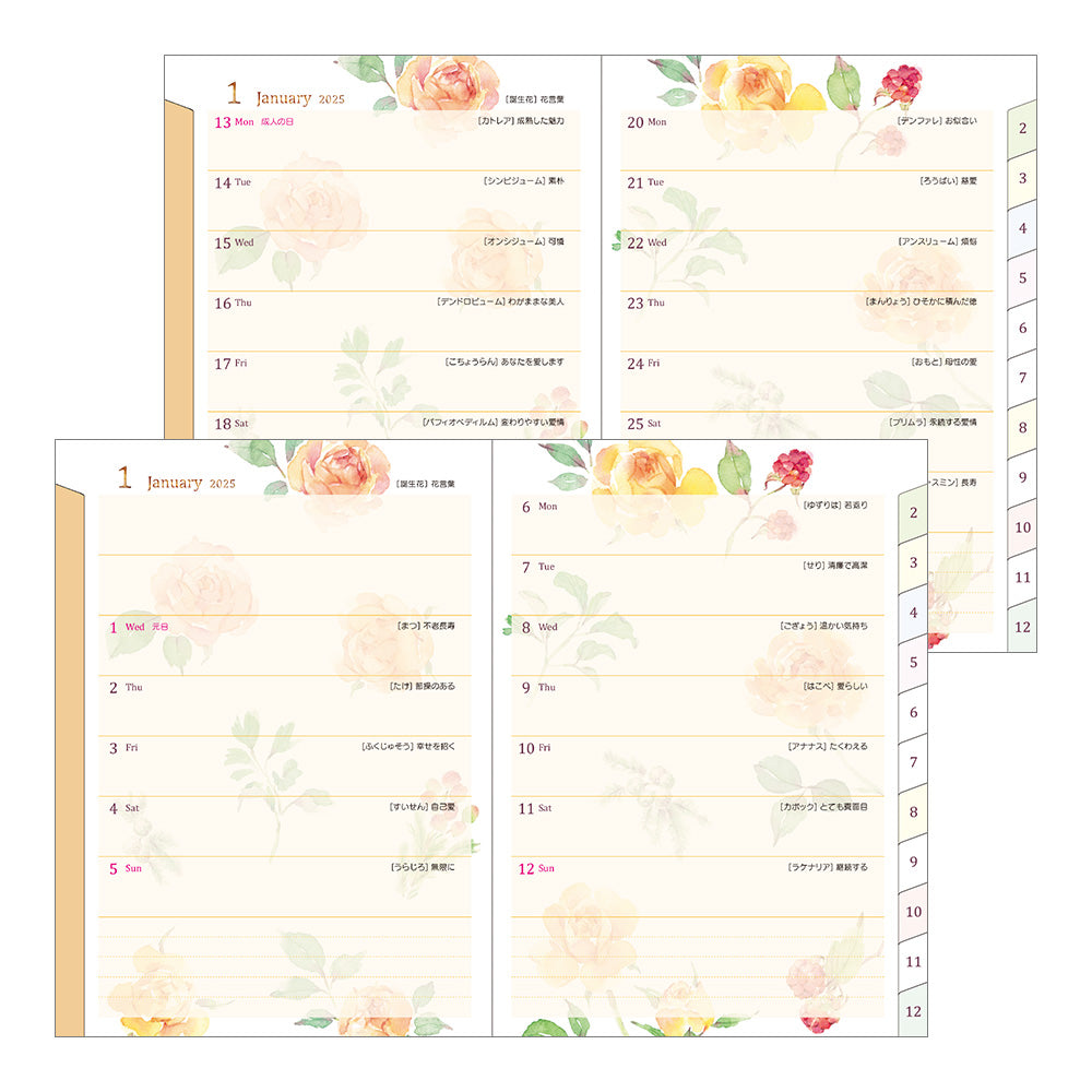 Midori Pocket Diary Country Time Flower 2025 - A6