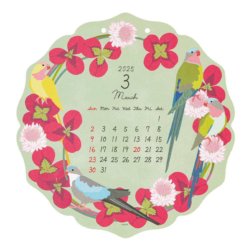 Midori Calendar Wall-Hanging Die Cut Birds 2025