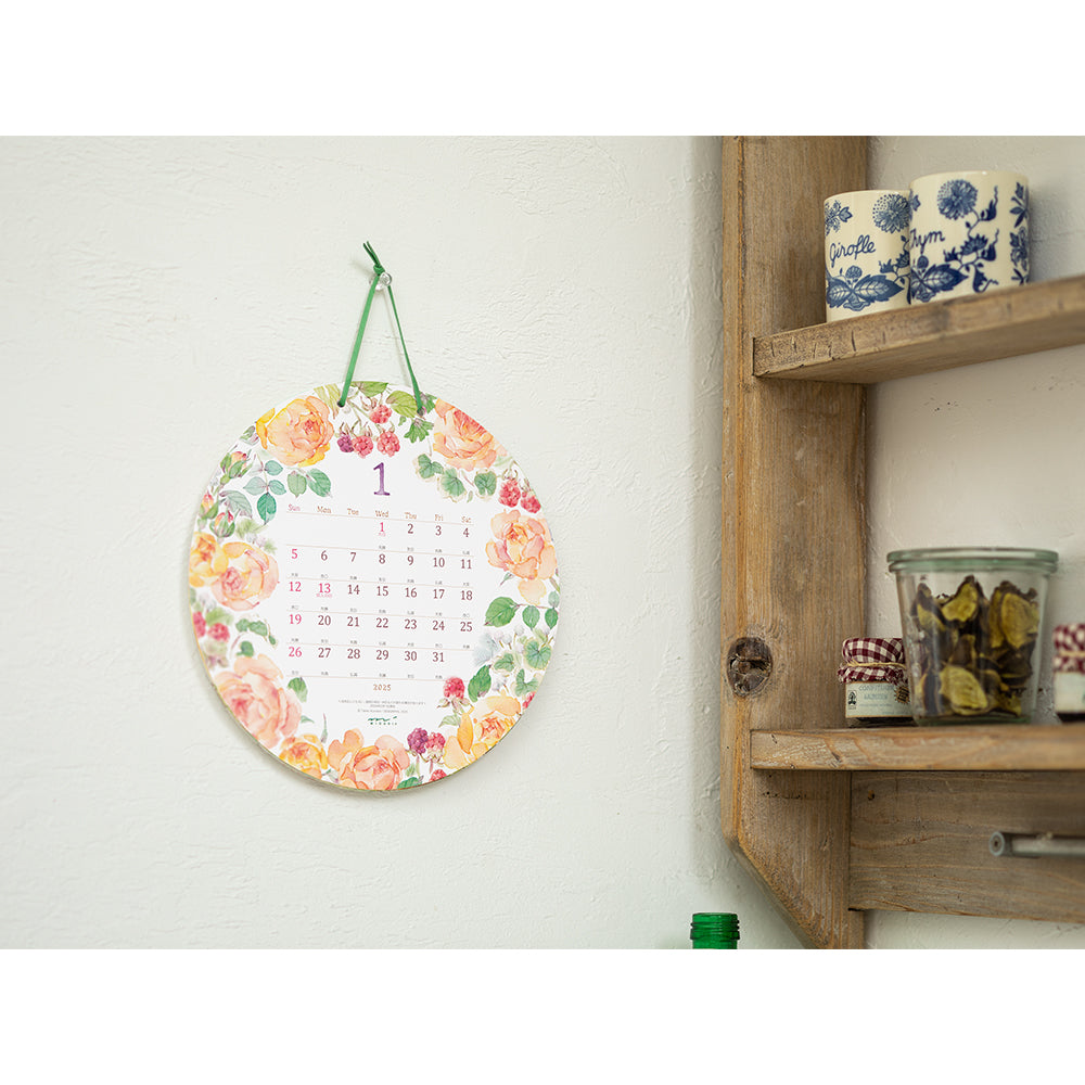 Midori Calendar Wall-Hanging Die Cut Round Country Time Flowers 2025