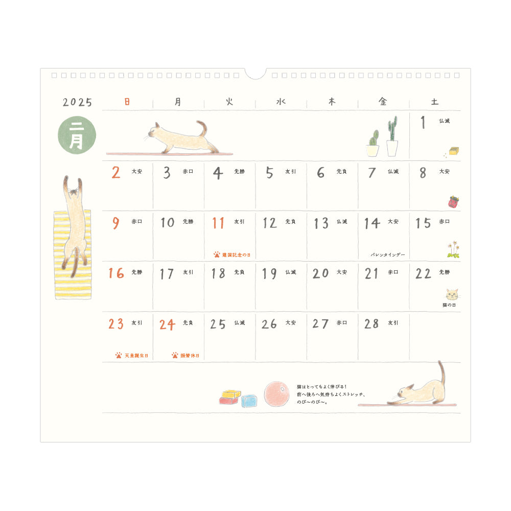 Midori Calendar Wall-Hanging L Cat 2025