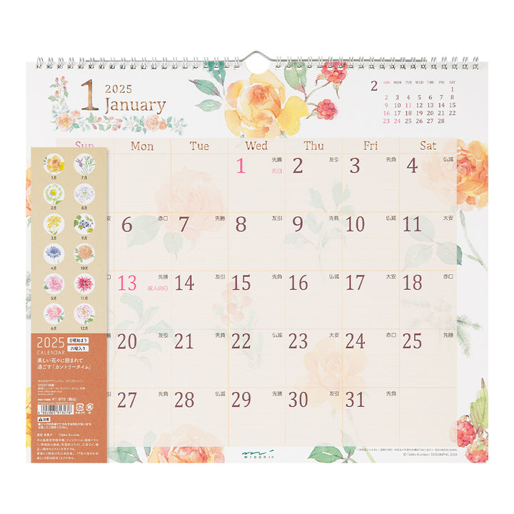 Midori Calendar Wall-Hanging L Country Time Flower 2025