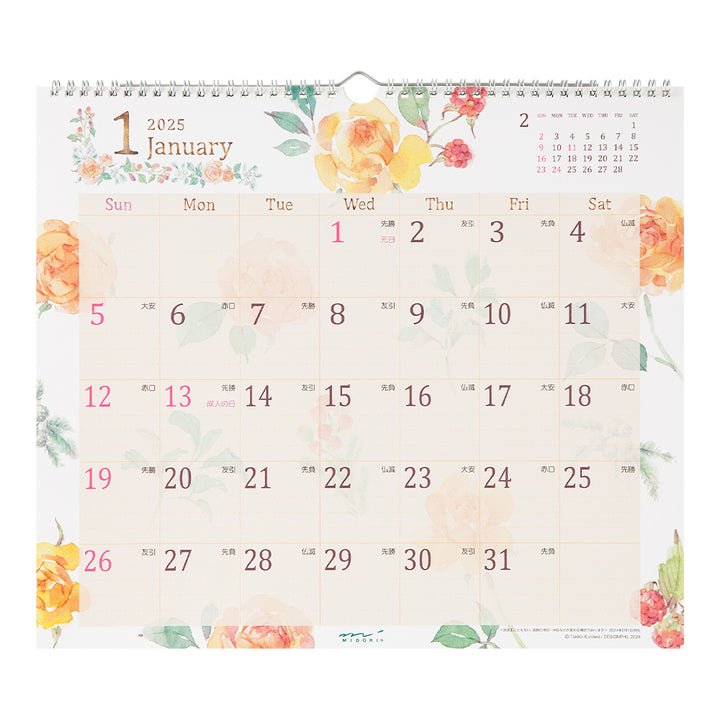 Midori Calendar Wall-Hanging L Country Time Flower 2025