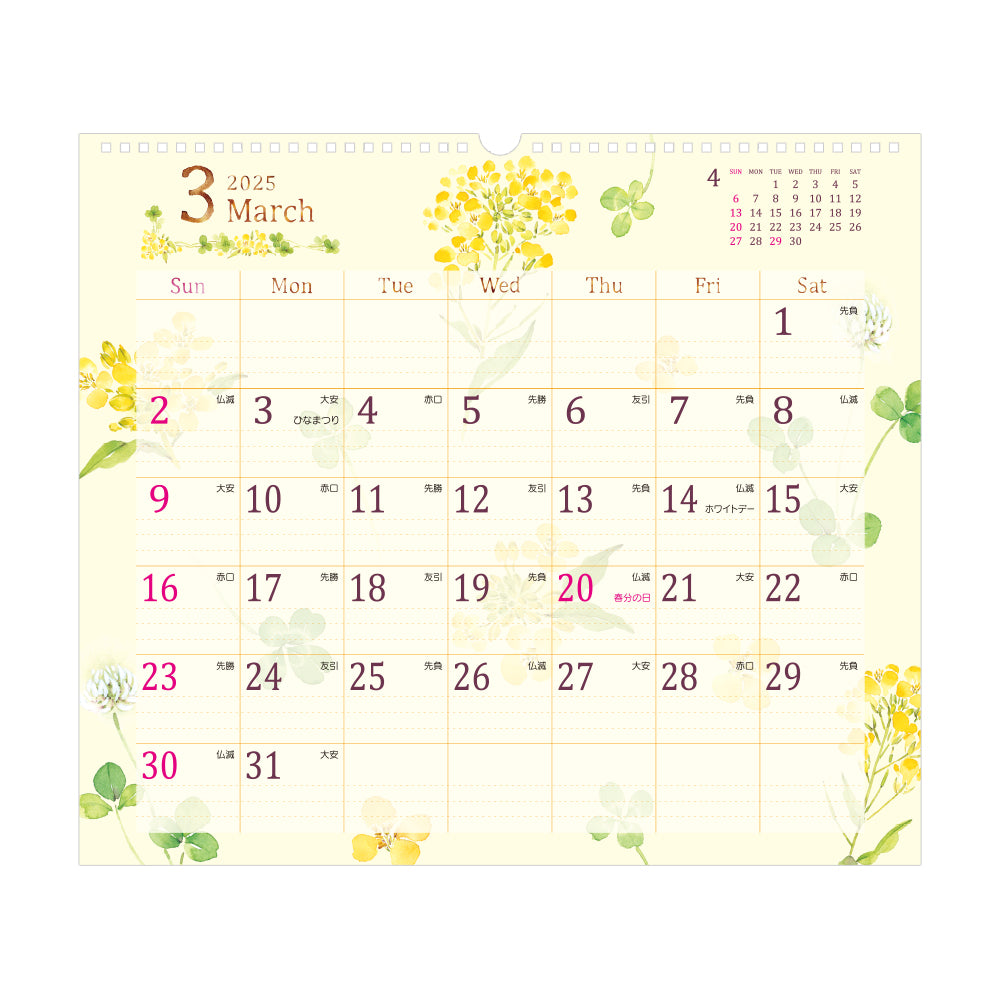 Midori Calendar Wall-Hanging L Country Time Flower 2025