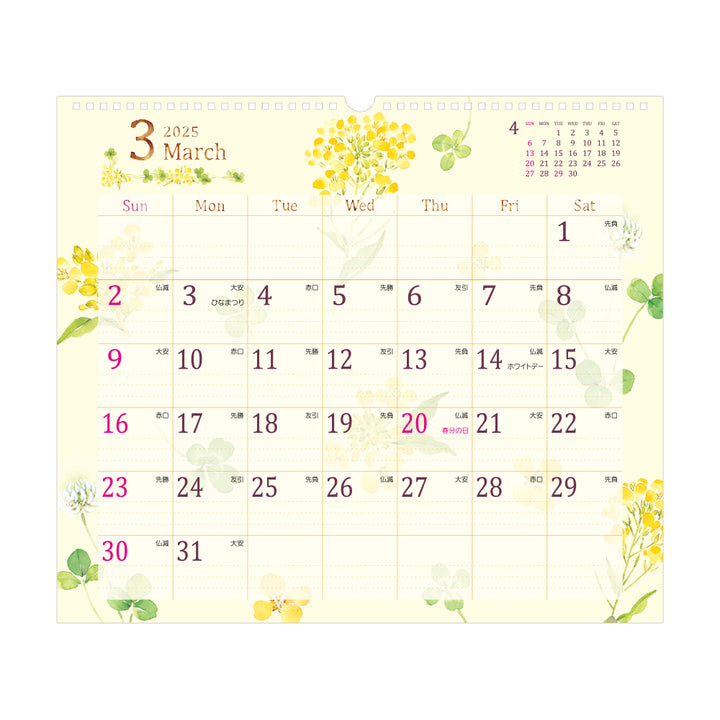 Midori Calendar Wall-Hanging L Country Time Flower 2025