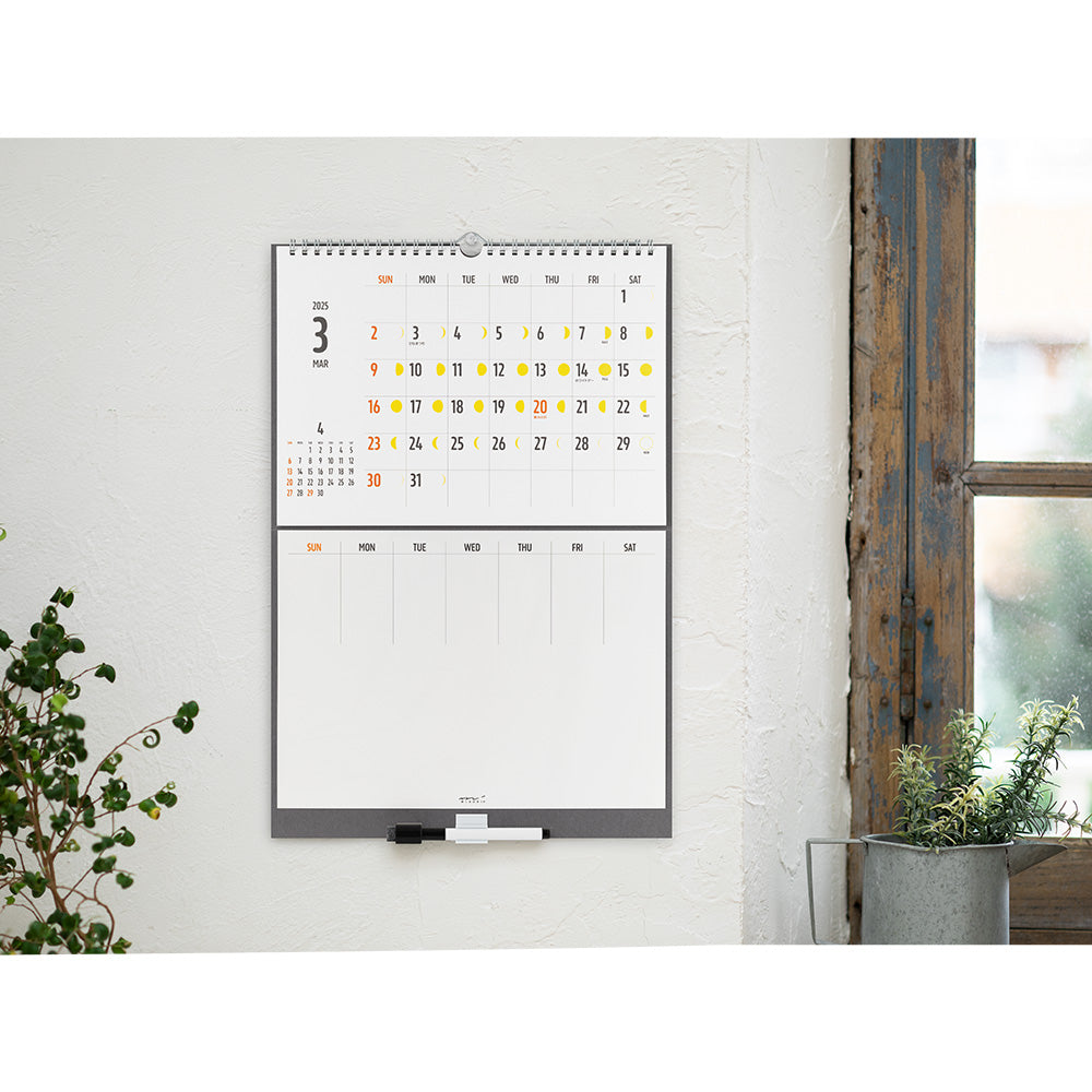 Midori Calendar with White Board Phases of the Moon 2025 - M