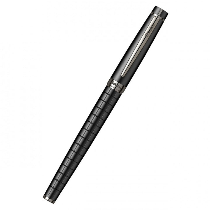 Scrikss Honour 38 Matt Black Roller Ball Point Pen, Checkered Pattern, Titanium Trims, Roller Pen