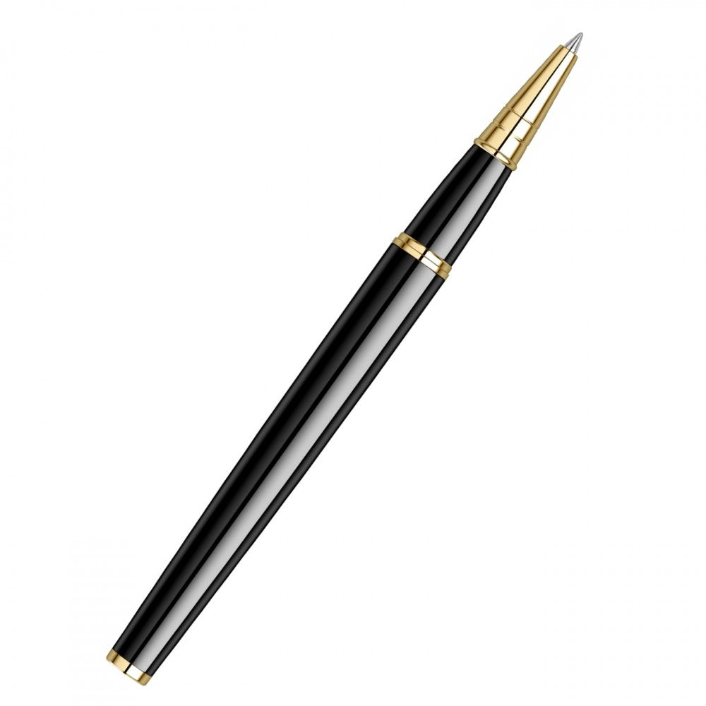 Scrikss Honour 38 Glossy Black Roller Ball Point Pen, Gold Trims, Roller Pen