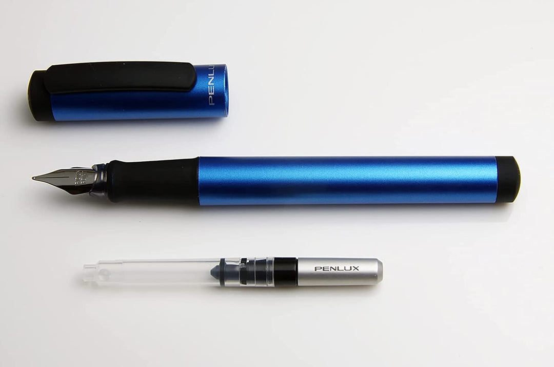 Penlux Junior Metallic Blue With Black Clip Fountain Ink Pen Made In Taiwan