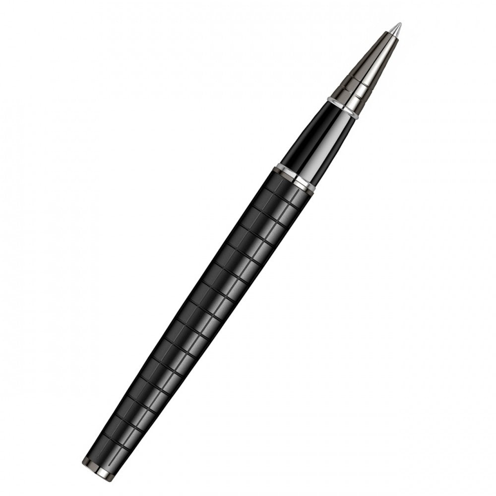 Scrikss Honour 38 Matt Black Roller Ball Point Pen, Checkered Pattern, Titanium Trims, Roller Pen