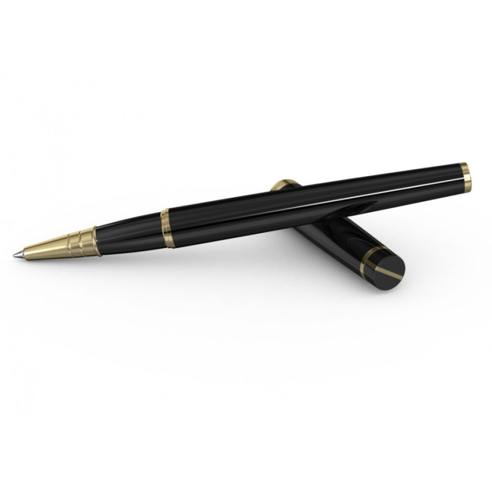 Scrikss Honour 38 Glossy Black Roller Ball Point Pen, Gold Trims, Roller Pen