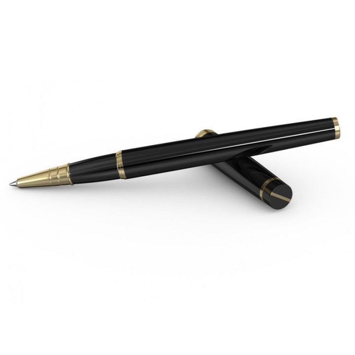 Scrikss Honour 38 Glossy Black Roller Ball Point Pen, Gold Trims, Roller Pen