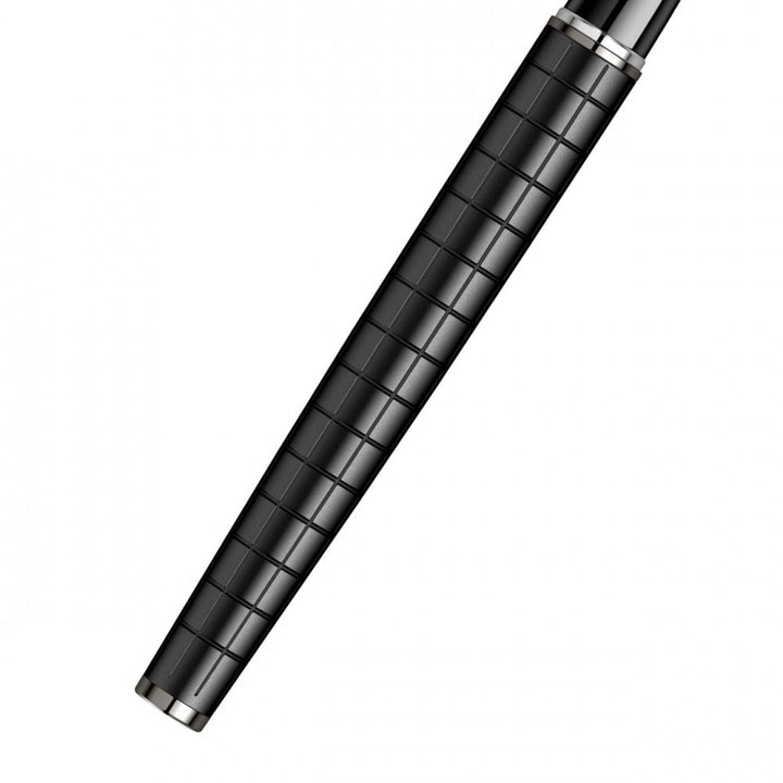 Scrikss Honour 38 Matt Black Roller Ball Point Pen, Checkered Pattern, Titanium Trims, Roller Pen