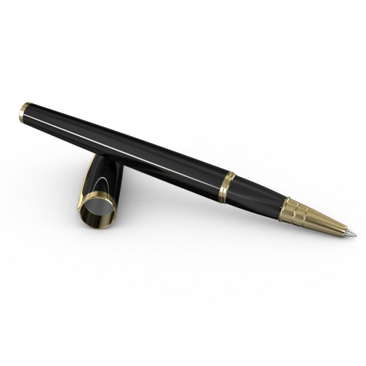 Scrikss Honour 38 Glossy Black Roller Ball Point Pen, Gold Trims, Roller Pen