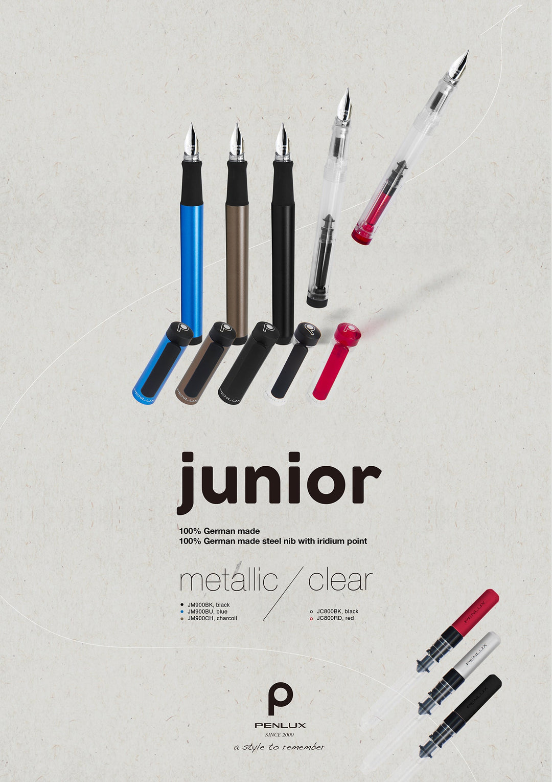 Penlux Junior Clear Body With Black Clip Fountain Ink Pen Made In Taiwan