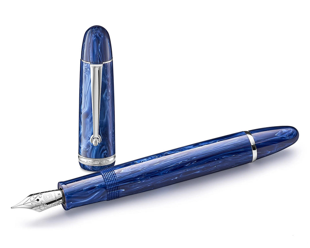 Penlux Masterpiece Grande Fountain Ink Pen | Steel Nib | Blue Wave Body | Piston Filling | Oversize Pen with No. 6 Jowo Nibs