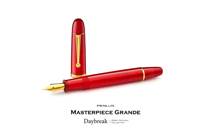 Penlux Masterpiece Grande Great Natural Fountain Ink Pen | Daybreak (Red) Body | Piston Filling | Stainless Steel No. 6 Jowo Nibs