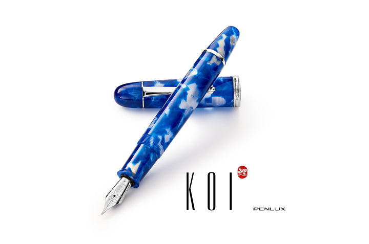 Penlux Koi Fountain Ink Pen | Koi (Blue & White) Body | Piston Filling | Oversize Pen With No. 6 Jowo Nibs