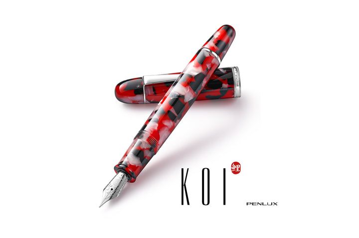 Penlux Koi Fountain Ink Pen | King (Red,white And Black) Body | Piston Filling | Oversize Pen With No. 6 Jowo Nibs