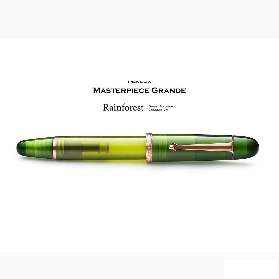 Penlux Masterpiece Grande  Great Natural Fountain Ink Pen | Rain Forest (Green) Body | Piston Filling | Stainless Steel No. 6 Jowo Nibs