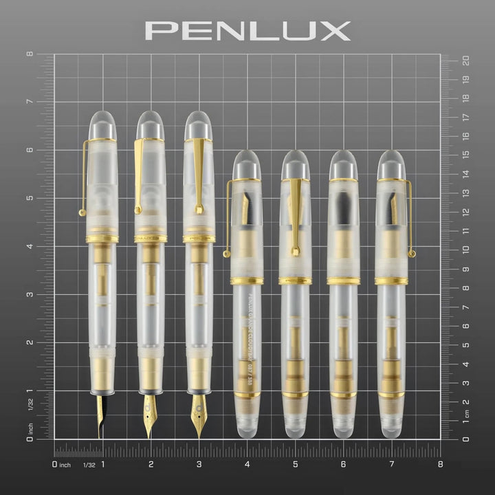 Penlux Masterpiece Grande Great Natural Fountain Ink Pen | Cloudy Bay (Clear) Body Gold Trims | Piston Filling | No. 6 Jowo Nibs