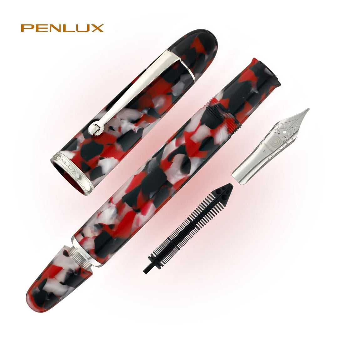 Penlux Koi Fountain Ink Pen | King (Red,white And Black) Body | Piston Filling | Oversize Pen With No. 6 Jowo Nibs