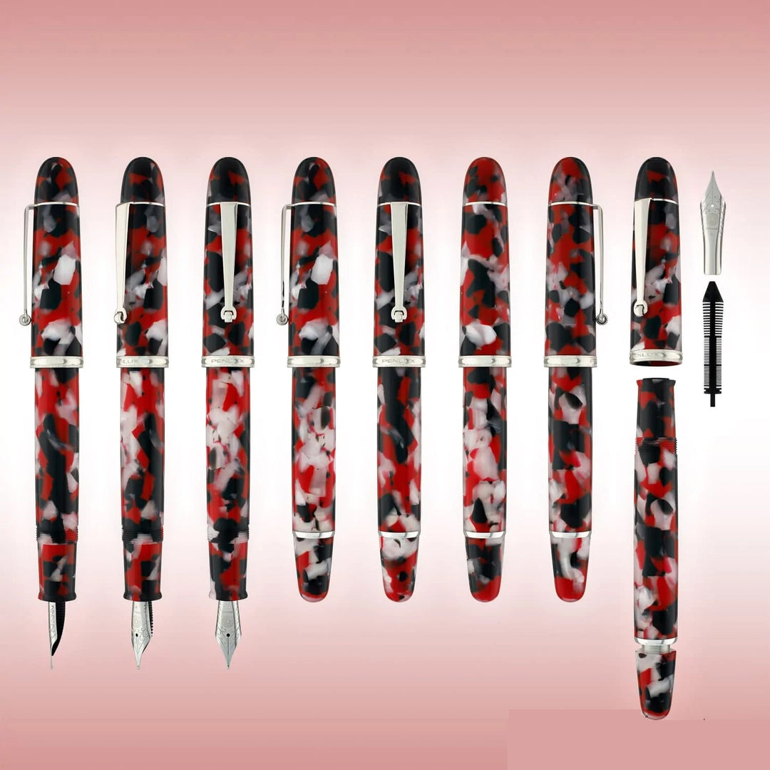 Penlux Koi Fountain Ink Pen | King (Red,white And Black) Body | Piston Filling | Oversize Pen With No. 6 Jowo Nibs