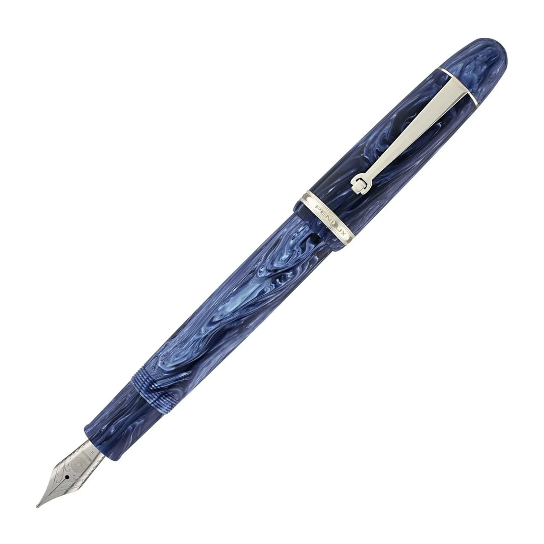 Penlux Masterpiece Grande Fountain Ink Pen | Steel Nib | Blue Wave Body | Piston Filling | Oversize Pen with No. 6 Jowo Nibs